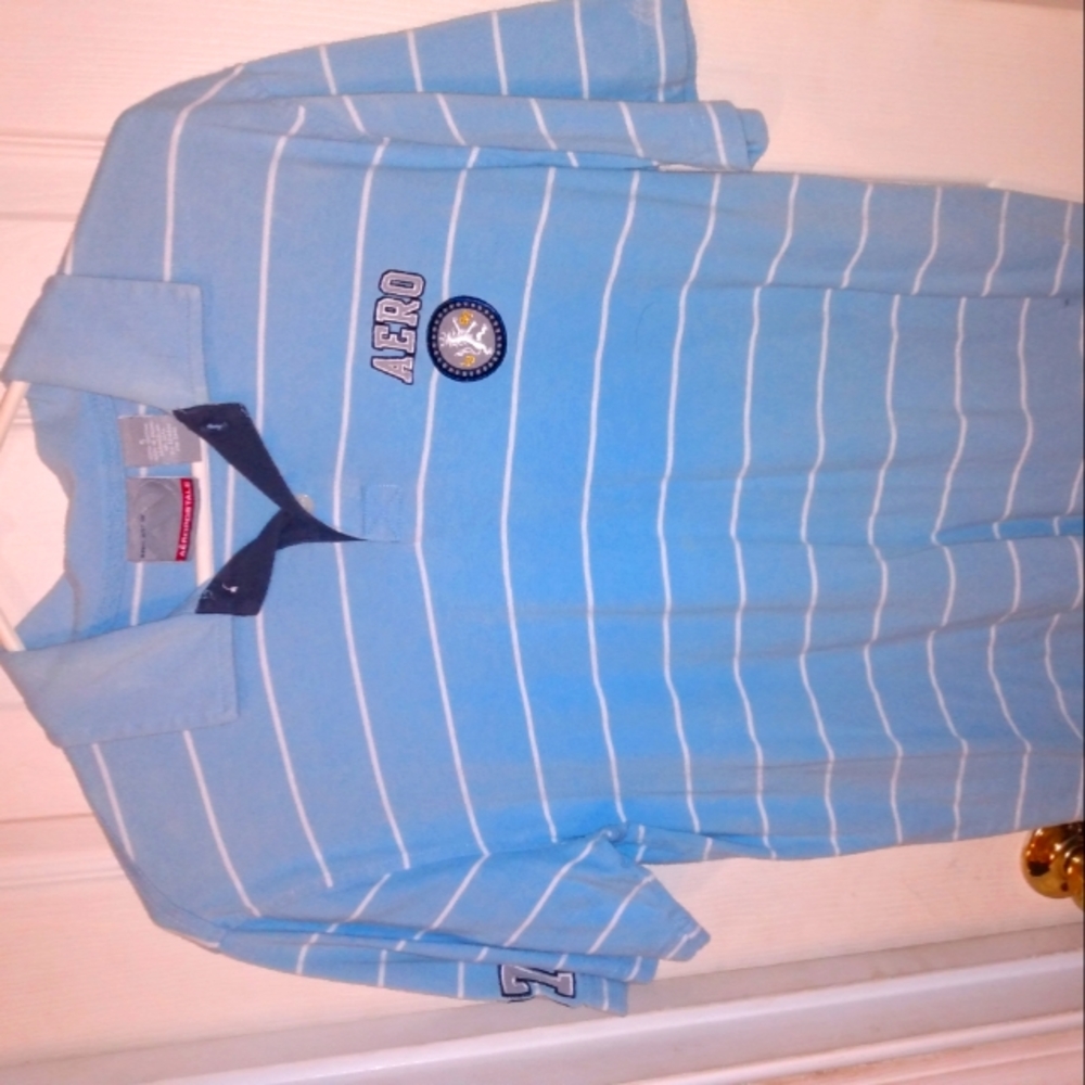 Aeropostale Blue Striped Polo Shirt - Small